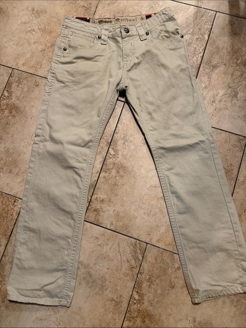 Rock Revival Men's Light Beige Straight Jeans